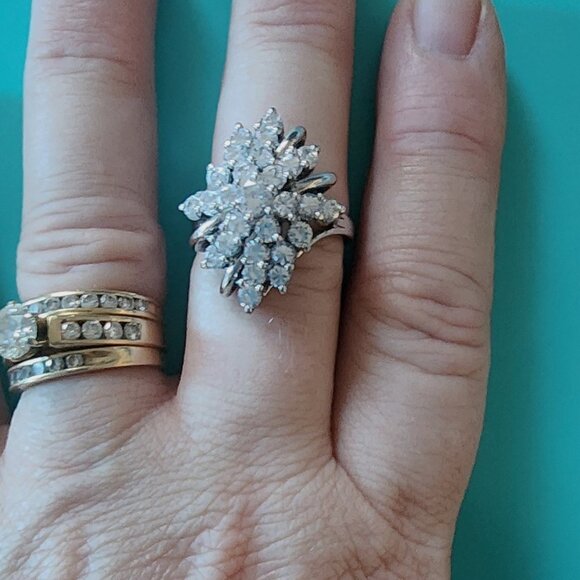 Vintage Sterling Silver & CZ Cocktail Ring for Women- Size 8-Very Good Condition - Picture 3 of 13